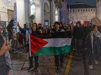 Pro-Palestinian protesters participate in demonstrations in Turin, Italy, on October 7, 2024. Despite restrictions issued by local police fo...