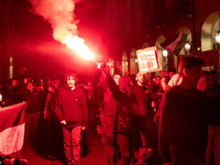 Pro-Palestinian protesters participate in demonstrations in Turin, Italy, on October 7, 2024. Despite restrictions issued by local police fo...