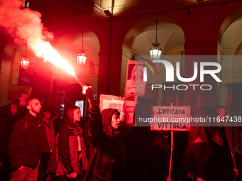 Pro-Palestinian protesters participate in demonstrations in Turin, Italy, on October 7, 2024. Despite restrictions issued by local police fo...