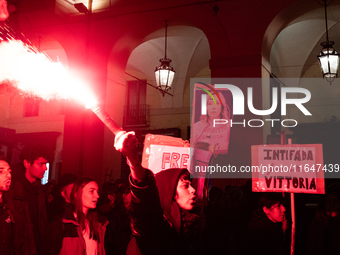 Pro-Palestinian protesters participate in demonstrations in Turin, Italy, on October 7, 2024. Despite restrictions issued by local police fo...