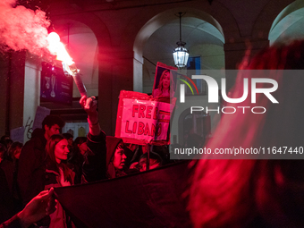 Pro-Palestinian protesters participate in demonstrations in Turin, Italy, on October 7, 2024. Despite restrictions issued by local police fo...