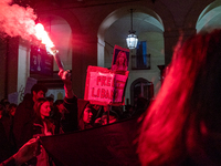 Pro-Palestinian protesters participate in demonstrations in Turin, Italy, on October 7, 2024. Despite restrictions issued by local police fo...