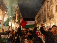 Pro-Palestinian protesters participate in demonstrations in Turin, Italy, on October 7, 2024. Despite restrictions issued by local police fo...