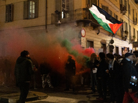 Pro-Palestinian protesters participate in demonstrations in Turin, Italy, on October 7, 2024. Despite restrictions issued by local police fo...