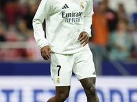 Vinicius Junior left winger of Real Madrid and Brazil during the warm-up before the LaLiga match between Atletico de Madrid and Real Madrid...