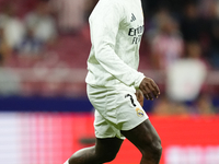 Vinicius Junior left winger of Real Madrid and Brazil during the warm-up before the LaLiga match between Atletico de Madrid and Real Madrid...