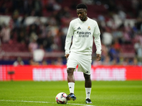 Vinicius Junior left winger of Real Madrid and Brazil during the warm-up before the LaLiga match between Atletico de Madrid and Real Madrid...