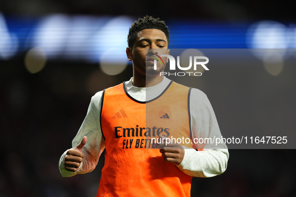 Jude Bellingham central midfield of Real Madrid and England during the warm-up before the LaLiga match between Atletico de Madrid and Real M...