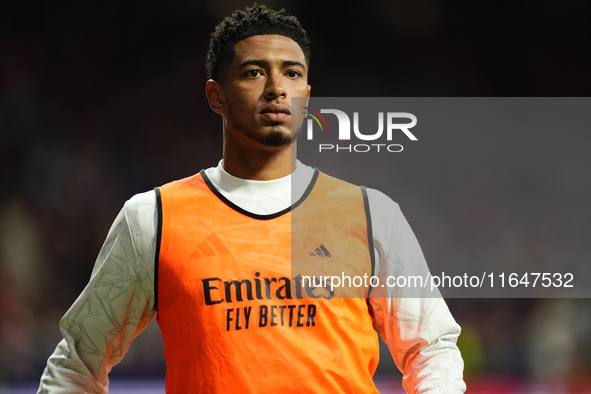 Jude Bellingham central midfield of Real Madrid and England during the warm-up before the LaLiga match between Atletico de Madrid and Real M...