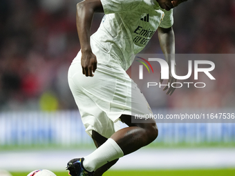 Vinicius Junior left winger of Real Madrid and Brazil during the warm-up before the LaLiga match between Atletico de Madrid and Real Madrid...