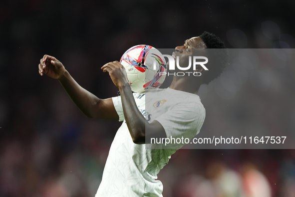 Vinicius Junior left winger of Real Madrid and Brazil during the warm-up before the LaLiga match between Atletico de Madrid and Real Madrid...