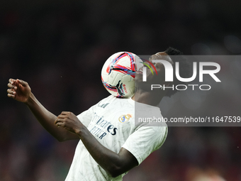 Vinicius Junior left winger of Real Madrid and Brazil during the warm-up before the LaLiga match between Atletico de Madrid and Real Madrid...