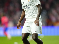 Vinicius Junior left winger of Real Madrid and Brazil during the warm-up before the LaLiga match between Atletico de Madrid and Real Madrid...