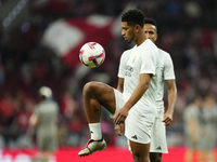 Jude Bellingham central midfield of Real Madrid and England during the warm-up before the LaLiga match between Atletico de Madrid and Real M...