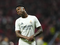 Vinicius Junior left winger of Real Madrid and Brazil during the warm-up before the LaLiga match between Atletico de Madrid and Real Madrid...