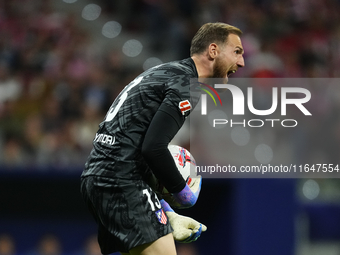 Jan Oblak goalkeeper of Atletico de Madrid and Slovenia reacts during the LaLiga match between Atletico de Madrid and Real Madrid CF  at Est...