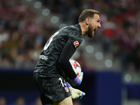 Jan Oblak goalkeeper of Atletico de Madrid and Slovenia reacts during the LaLiga match between Atletico de Madrid and Real Madrid CF  at Est...