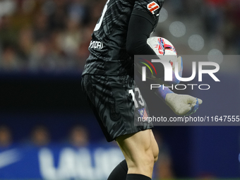 Jan Oblak goalkeeper of Atletico de Madrid and Slovenia reacts during the LaLiga match between Atletico de Madrid and Real Madrid CF  at Est...