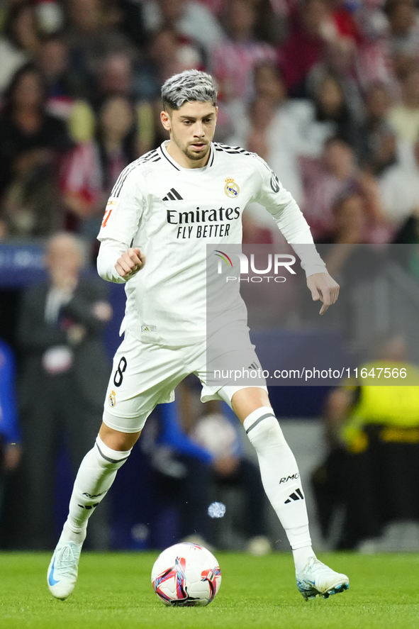 Federico Valverde central midfield of Real Madrid and Uruguay during the LaLiga match between Atletico de Madrid and Real Madrid CF  at Esta...