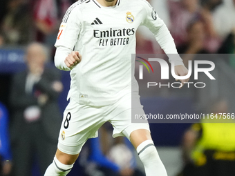 Federico Valverde central midfield of Real Madrid and Uruguay during the LaLiga match between Atletico de Madrid and Real Madrid CF  at Esta...