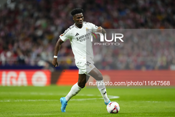 Aurelien Tchouameni defensive midfield of Real Madrid and France during the LaLiga match between Atletico de Madrid and Real Madrid CF  at E...