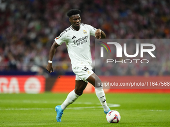 Aurelien Tchouameni defensive midfield of Real Madrid and France during the LaLiga match between Atletico de Madrid and Real Madrid CF  at E...