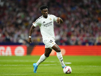 Aurelien Tchouameni defensive midfield of Real Madrid and France during the LaLiga match between Atletico de Madrid and Real Madrid CF  at E...