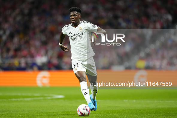 Aurelien Tchouameni defensive midfield of Real Madrid and France during the LaLiga match between Atletico de Madrid and Real Madrid CF  at E...