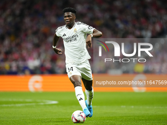 Aurelien Tchouameni defensive midfield of Real Madrid and France during the LaLiga match between Atletico de Madrid and Real Madrid CF  at E...