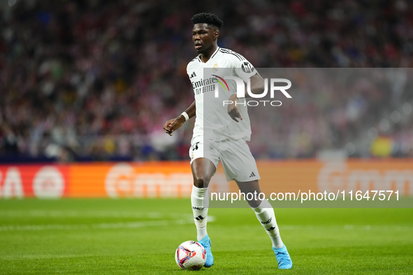 Aurelien Tchouameni defensive midfield of Real Madrid and France during the LaLiga match between Atletico de Madrid and Real Madrid CF  at E...