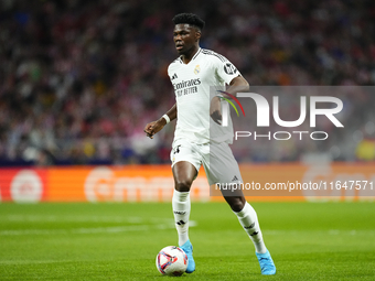 Aurelien Tchouameni defensive midfield of Real Madrid and France during the LaLiga match between Atletico de Madrid and Real Madrid CF  at E...