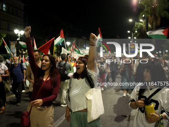 Palestinian organizations and solidarity groups held a march on October 7, 2024, protesting against the war in Gaza on the first anniversary...