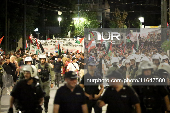 Palestinian organizations and solidarity groups held a march on October 7, 2024, protesting against the war in Gaza on the first anniversary...