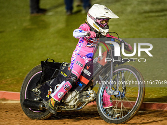 Jessica Cox performs a few demonstration laps prior to the main meeting during the WSRA National Development League match between Belle Vue...