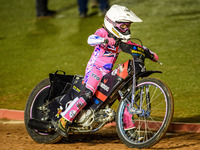 Jessica Cox performs a few demonstration laps prior to the main meeting during the WSRA National Development League match between Belle Vue...