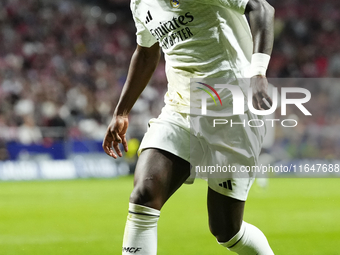 Vinicius Junior left winger of Real Madrid and Brazil reacts during the LaLiga match between Atletico de Madrid and Real Madrid CF  at Estad...