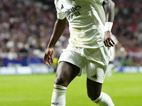 Vinicius Junior left winger of Real Madrid and Brazil reacts during the LaLiga match between Atletico de Madrid and Real Madrid CF  at Estad...