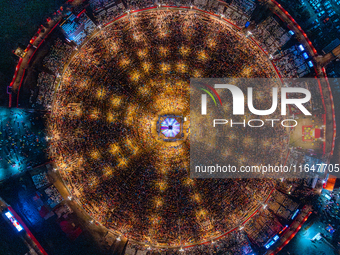 An aerial view shows United Way of Baroda's globally acclaimed annual fundraising event, GARBA MAHOTSAV 2024, in Vadodara, Gujarat. Every pa...