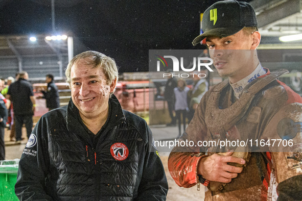 Belle Vue Colts' Joint Team Manager Graham Goodwin (left) stands with Belle Vue Colts' Freddy Hodder during the WSRA National Development Le...