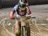 Sam Hagon acknowledges the fans after his final heat during the WSRA National Development League match between Belle Vue Colts and Sheffield...