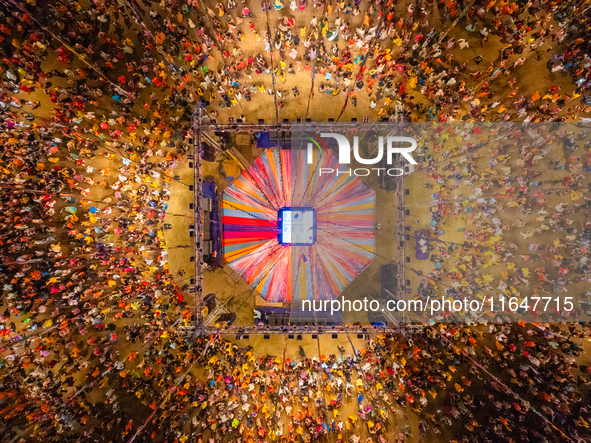 An aerial view shows United Way of Baroda's globally acclaimed annual fundraising event, GARBA MAHOTSAV 2024, in Vadodara, Gujarat. Every pa...