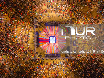 An aerial view shows United Way of Baroda's globally acclaimed annual fundraising event, GARBA MAHOTSAV 2024, in Vadodara, Gujarat. Every pa...