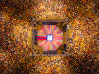 An aerial view shows United Way of Baroda's globally acclaimed annual fundraising event, GARBA MAHOTSAV 2024, in Vadodara, Gujarat. Every pa...