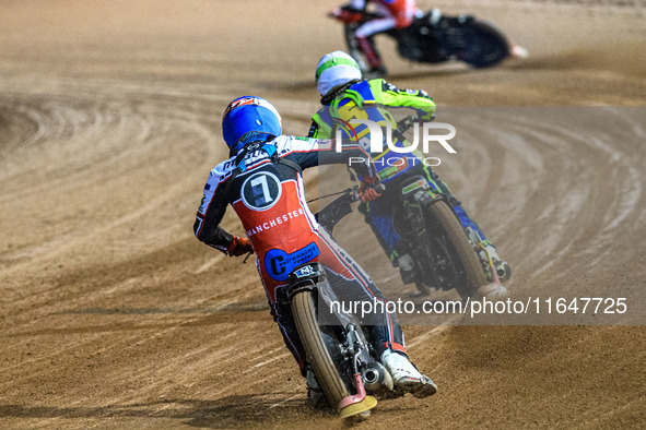 Belle Vue Colts' Harry McGurk in blue chases Sheffield Cubs' Luke Harrison in white during the WSRA National Development League match betwee...