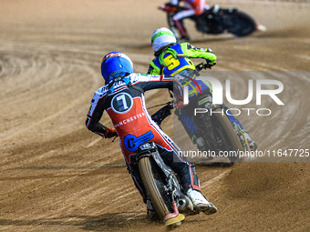 Belle Vue Colts' Harry McGurk in blue chases Sheffield Cubs' Luke Harrison in white during the WSRA National Development League match betwee...