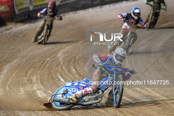 Sheffield Cubs' Stene Pijper in White leads Belle Vue Colts' Chad Wirtzfeld in Blue and Belle Vue Colts' Freddy Hodder in Red during the WSR...