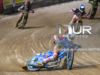 Sheffield Cubs' Stene Pijper in White leads Belle Vue Colts' Chad Wirtzfeld in Blue and Belle Vue Colts' Freddy Hodder in Red during the WSR...