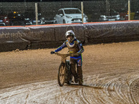 Nathan Ablitt of the Sheffield Cubs pushes his bike home for the third place point after experiencing a mechanical problem during the WSRA N...