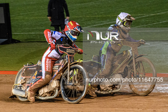 Belle Vue Colts' Sam Hagon in Red rides outside Sheffield Cubs' Nathan Ablitt in White during the WSRA National Development League match bet...