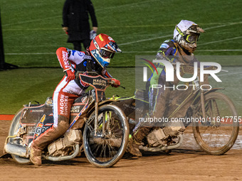 Belle Vue Colts' Sam Hagon in Red rides outside Sheffield Cubs' Nathan Ablitt in White during the WSRA National Development League match bet...